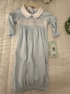 Little Brother Light Blue Smocked Baby Gown